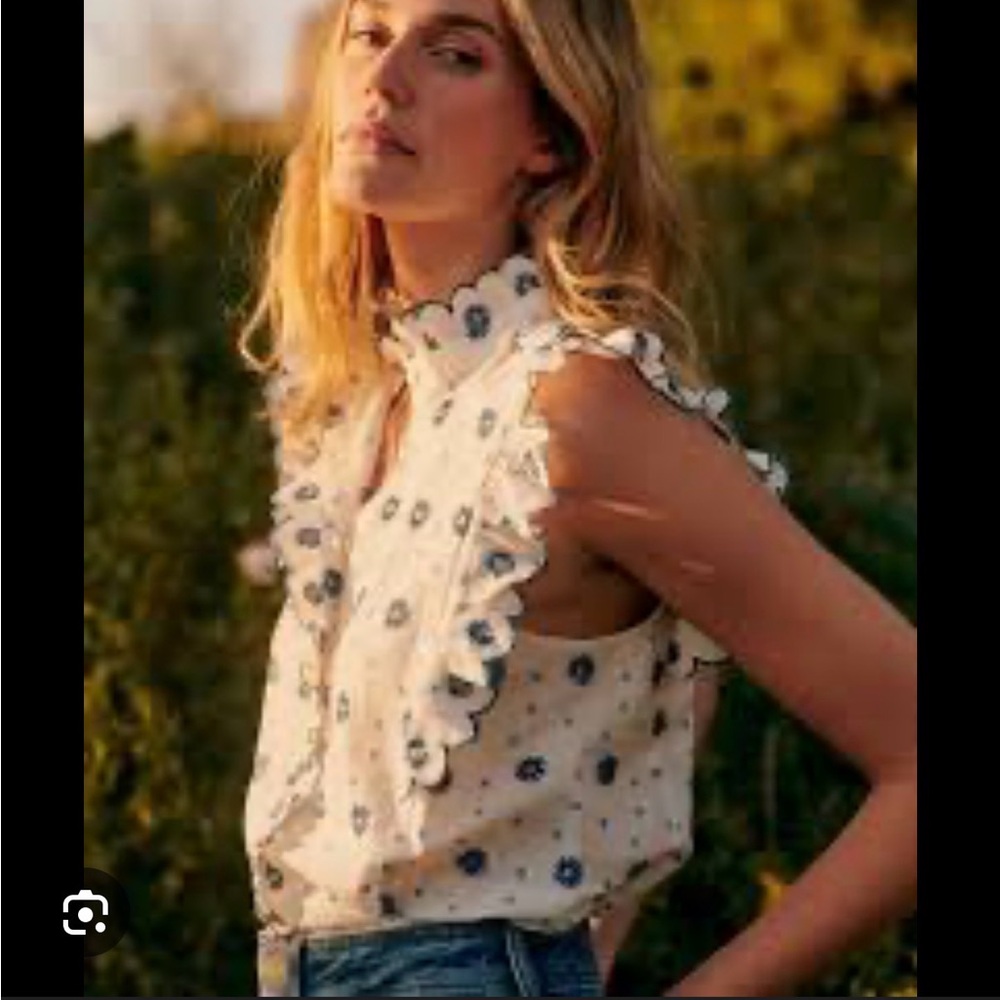 Sézane Cato Floral Ruffle Blouse